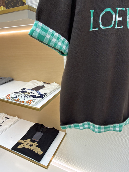 ロエベコピー LOEWE インナーグリッドロールアップスリーブニット半袖Tシャツ