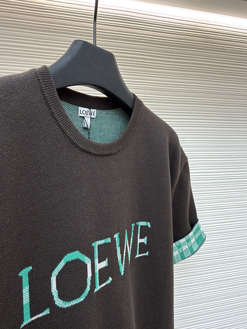 ロエベコピー LOEWE インナーグリッドロールアップスリーブニット半袖Tシャツ
