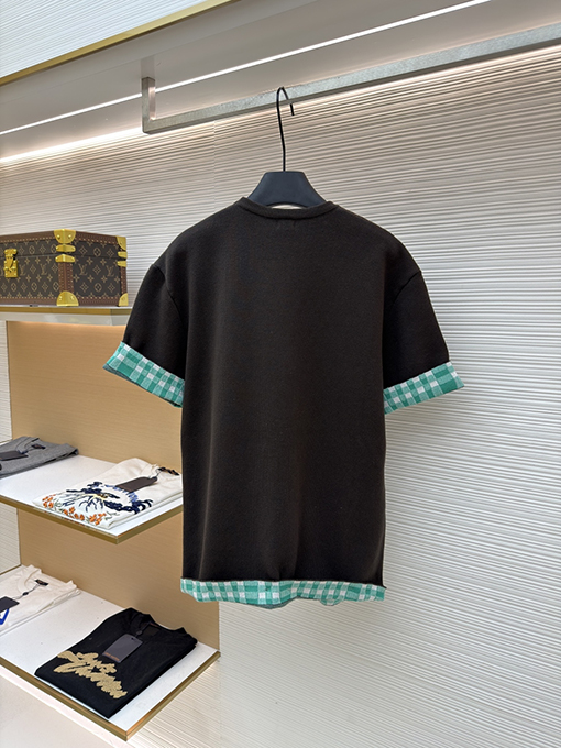 ロエベコピー LOEWE インナーグリッドロールアップスリーブニット半袖Tシャツ