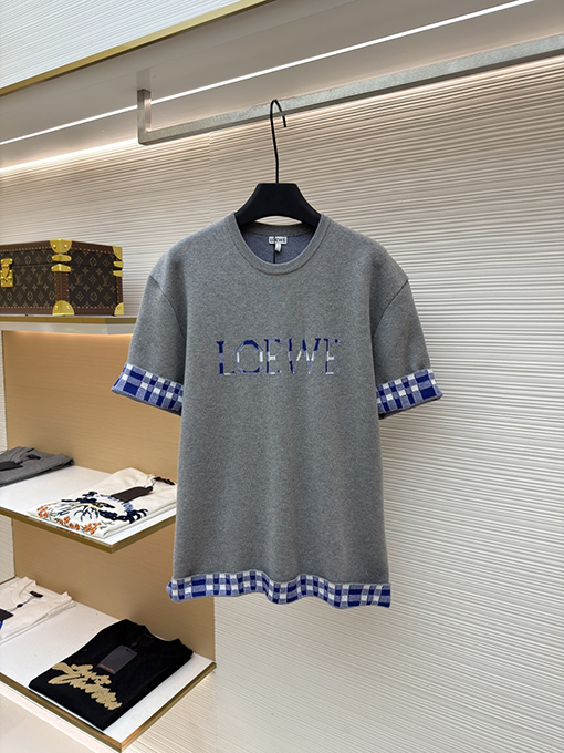 ロエベコピー LOEWE インナーグリッドロールアップスリーブニット半袖Tシャツ