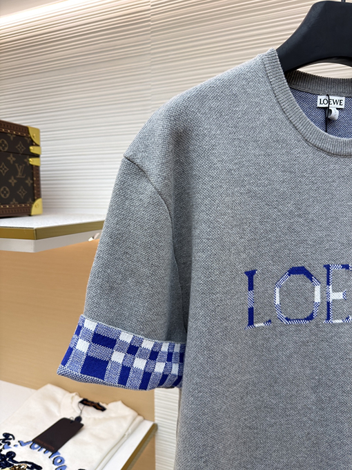 ロエベコピー LOEWE インナーグリッドロールアップスリーブニット半袖Tシャツ