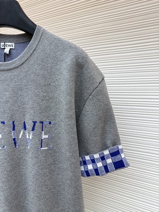 ロエベコピー LOEWE インナーグリッドロールアップスリーブニット半袖Tシャツ