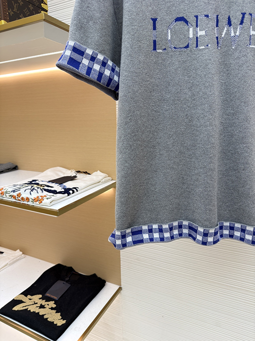 ロエベコピー LOEWE インナーグリッドロールアップスリーブニット半袖Tシャツ