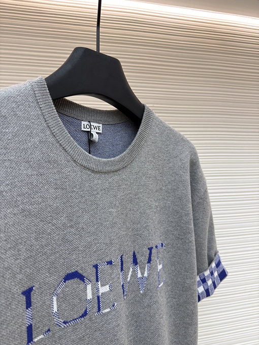 ロエベコピー LOEWE インナーグリッドロールアップスリーブニット半袖Tシャツ