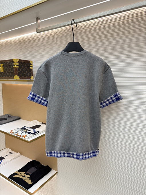ロエベコピー LOEWE インナーグリッドロールアップスリーブニット半袖Tシャツ