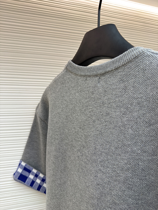 ロエベコピー LOEWE インナーグリッドロールアップスリーブニット半袖Tシャツ