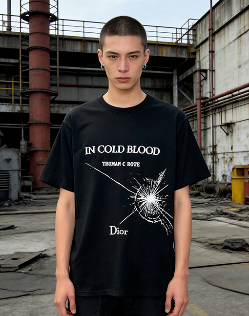 ディオール IN COLD BLOOD TRUMAN C ROTE DIOR 文字ロゴ刺繍プリント入りクルーネック半袖Tシャツ