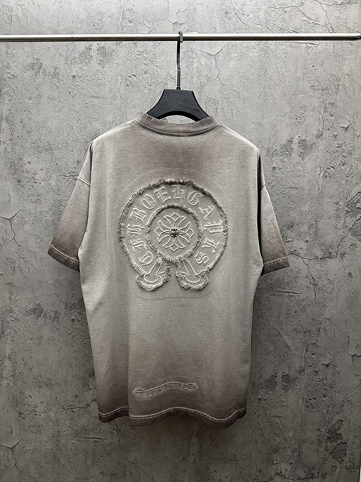 クロムハーツコピー アメリカンスタイルのウォッシュ刺繍入りカップル半袖Tシャツ