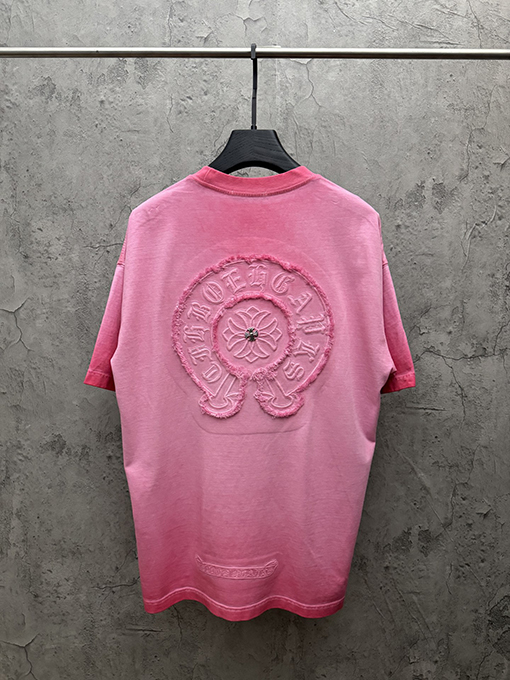 クロムハーツコピー アメリカンスタイルのウォッシュ刺繍入りカップル半袖Tシャツ
