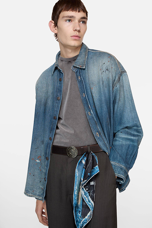 アクネストゥディオズスーパーコピー Acne Studios スプラッターペイントのデニムシャツ