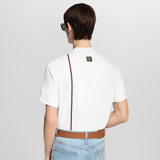 ルイヴィトン クラウンロゴ入りニットネックラインの半袖Tシャツ