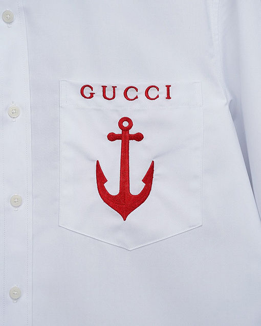 グッチ GUCCI 胸に錨のロゴ刺繍がった長袖シャツ