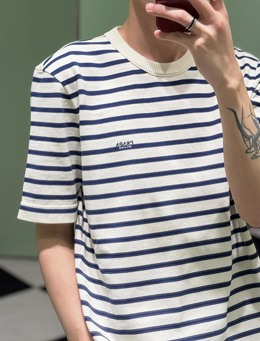 プラダスーパーコピー PRADA ストライプ柄ニット半袖Tシャツ