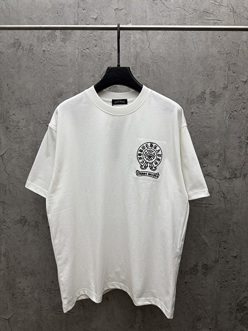 クロムハーツコピー 新モデルアメリカンスタイルのアップリケ刺繍りカップル半袖Tシャツ