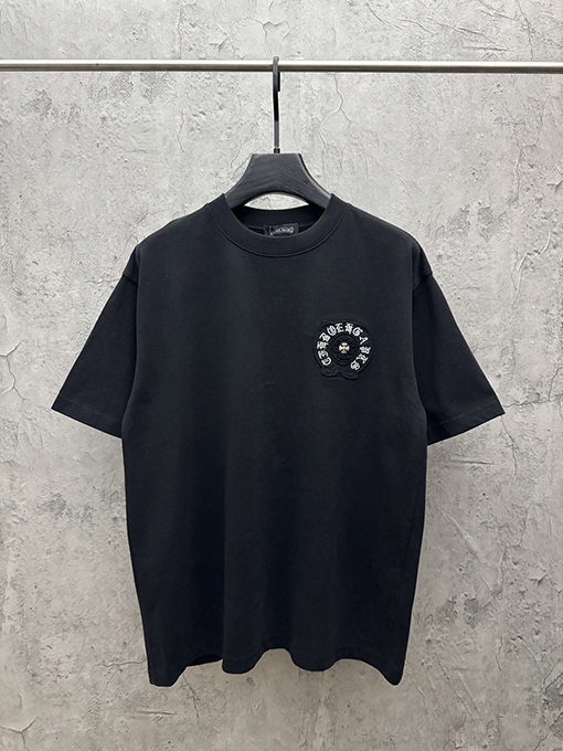 クロムハーツスーパーコピー ファッションアメリカンスタイルのアップリケ刺繍りカップル半袖Tシャツ