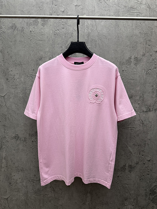 クロムハーツスーパーコピー ファッションアメリカンスタイルのアップリケ刺繍りカップル半袖Tシャツ