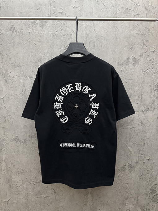 クロムハーツスーパーコピー ファッションアメリカンスタイルのアップリケ刺繍りカップル半袖Tシャツ