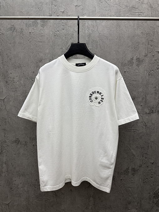 クロムハーツスーパーコピー ファッションアメリカンスタイルのアップリケ刺繍りカップル半袖Tシャツ