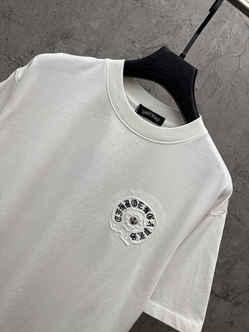 クロムハーツスーパーコピー ファッションアメリカンスタイルのアップリケ刺繍りカップル半袖Tシャツ
