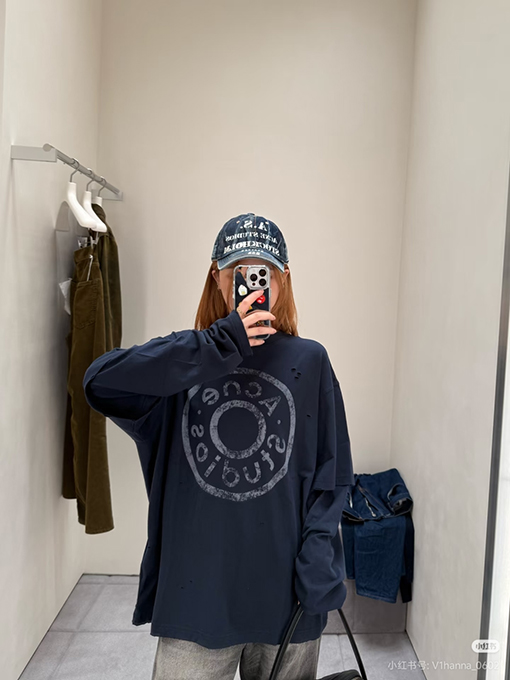 アクネストゥディオズコピー Acne Studios ボタンロゴプリントのフェイクツーピース長袖シャツ