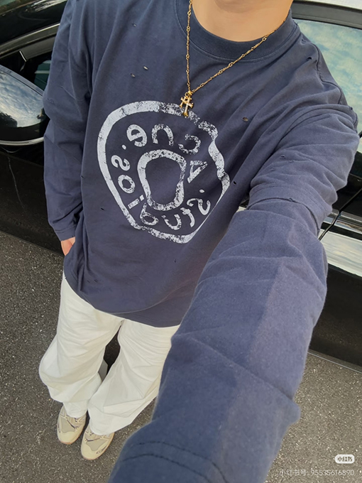 アクネストゥディオズコピー Acne Studios ボタンロゴプリントのフェイクツーピース長袖シャツ