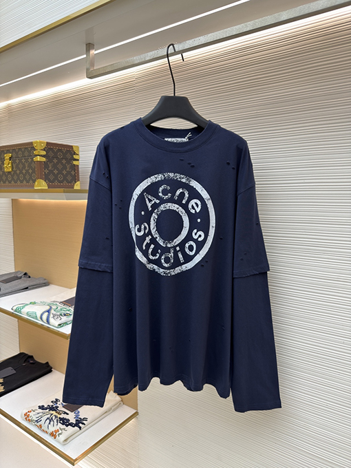 アクネストゥディオズコピー Acne Studios ボタンロゴプリントのフェイクツーピース長袖シャツ
