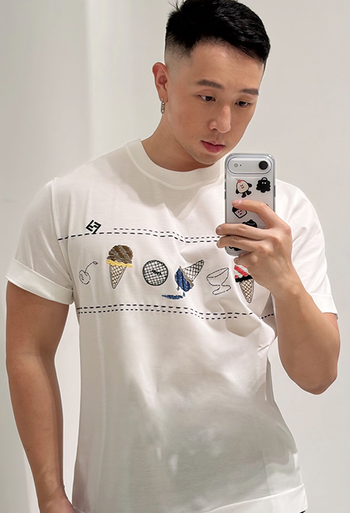 フェンディコピー アイスクリームの刺繍り半袖Tシャツ
