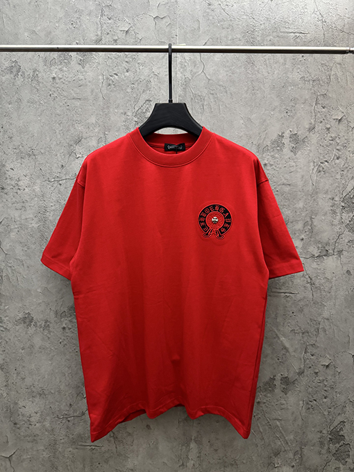 クロムハーツコピー アメリカンスタイルの刺繍入りレザーカップル半袖Tシャツ