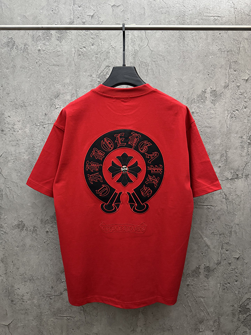 クロムハーツコピー アメリカンスタイルの刺繍入りレザーカップル半袖Tシャツ