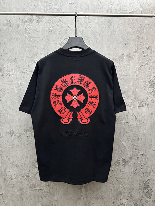 クロムハーツコピー アメリカンスタイルの刺繍入りレザーカップル半袖Tシャツ