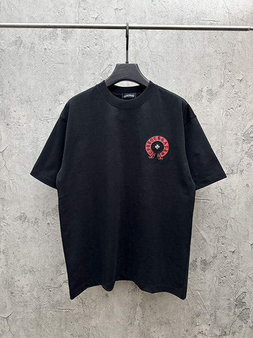 クロムハーツコピー アメリカンスタイルの刺繍入りレザーカップル半袖Tシャツ