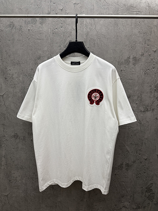 クロムハーツコピー アメリカンスタイルの刺繍入りレザーカップル半袖Tシャツ