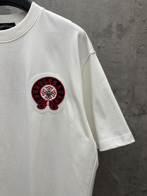 クロムハーツコピー アメリカンスタイルの刺繍入りレザーカップル半袖Tシャツ