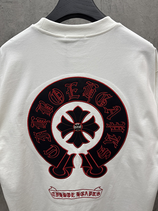 クロムハーツコピー アメリカンスタイルの刺繍入りレザーカップル半袖Tシャツ