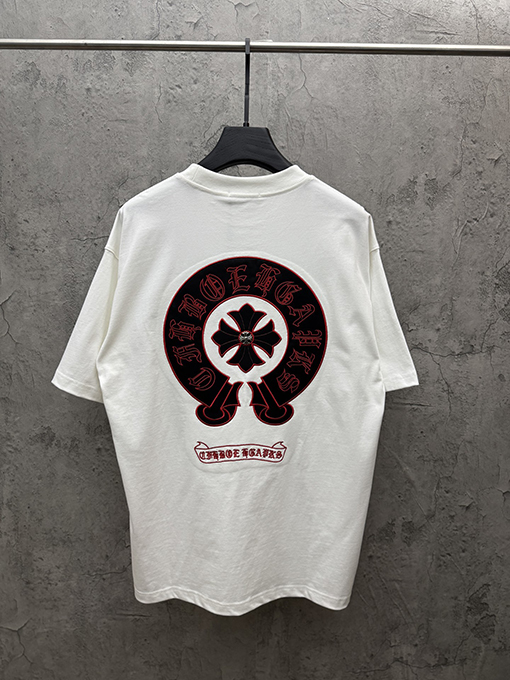 クロムハーツコピー アメリカンスタイルの刺繍入りレザーカップル半袖Tシャツ