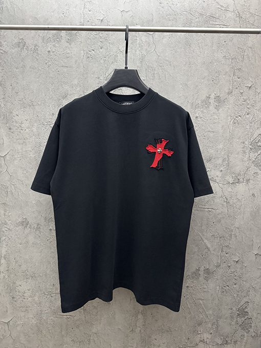 クロムハーツ アメリカンスタイルのベルベットアップリケ刺繍りカップル半袖Tシャツ