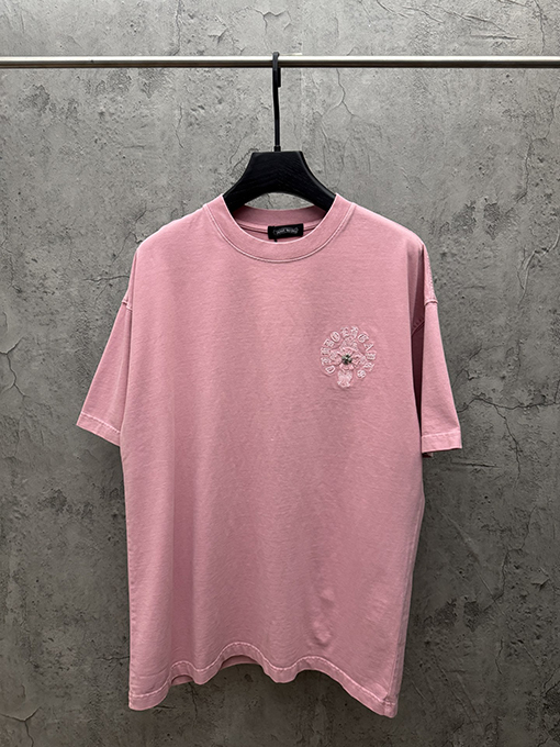 クロムハーツコピー アメリカンスタイルのウォッシュアップリケ刺繍入りカップル半袖Tシャツ