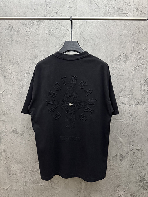 クロムハーツコピー アメリカンスタイルのウォッシュアップリケ刺繍入りカップル半袖Tシャツ