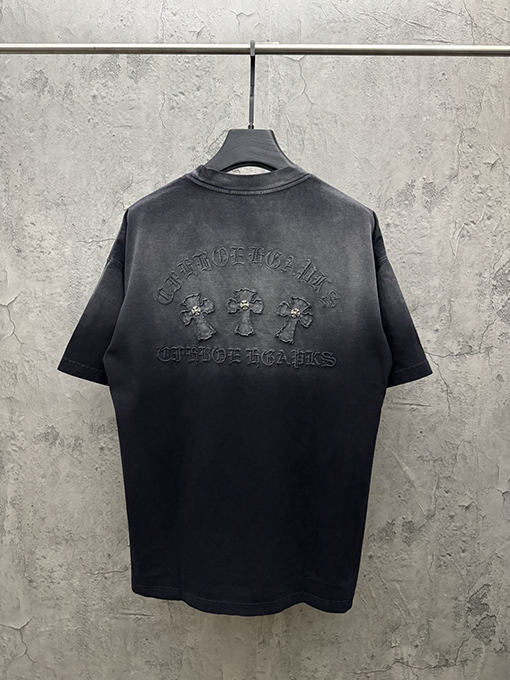クロムハーツ アメリカンスタイルのウォッシュアップリケ刺繍りカップル半袖Tシャツ