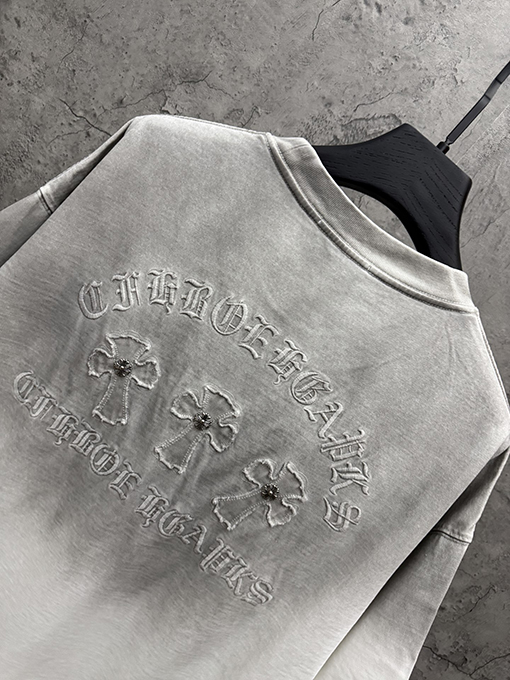 クロムハーツ アメリカンスタイルのウォッシュアップリケ刺繍りカップル半袖Tシャツ