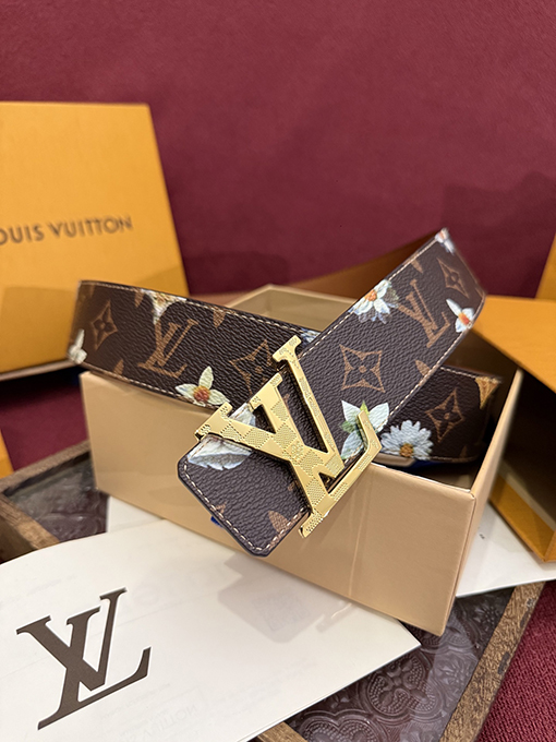 ルイヴィトン Initiales Monogram Flower カラーブロックの花柄プリント両面ベルト