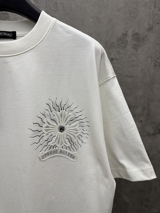クロムハーツコピー アメリカンスタイル 3Dダイレクトインジェクションベルベットカップル半袖Tシャツ
