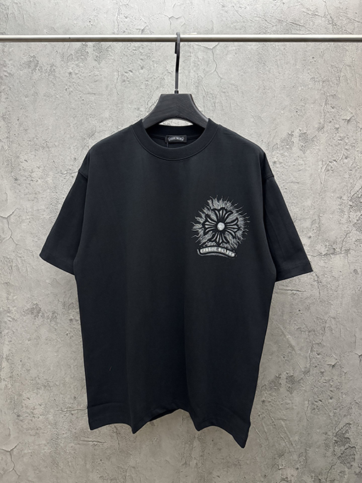 クロムハーツコピー アメリカンスタイル 3Dダイレクトインジェクションベルベットカップル半袖Tシャツ
