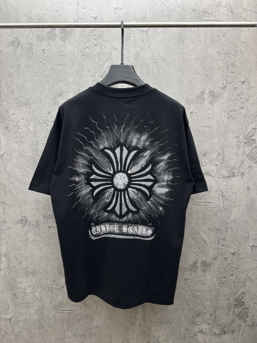 クロムハーツコピー アメリカンスタイル 3Dダイレクトインジェクションベルベットカップル半袖Tシャツ
