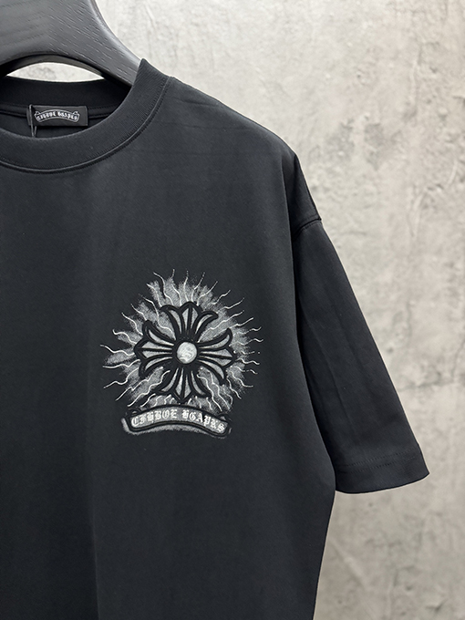 クロムハーツコピー アメリカンスタイル 3Dダイレクトインジェクションベルベットカップル半袖Tシャツ