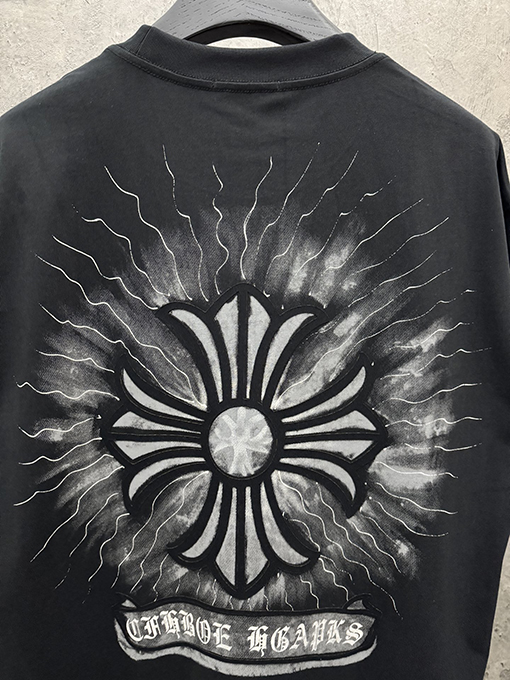 クロムハーツコピー アメリカンスタイル 3Dダイレクトインジェクションベルベットカップル半袖Tシャツ