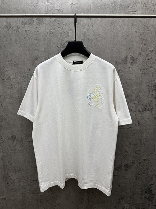 クロムハーツ アメリカンスタイル カラフルな立体の刺繍りカップル半袖Tシャツ