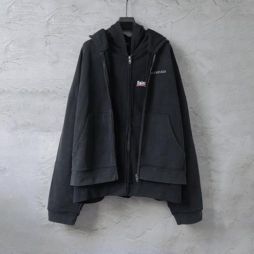 バレンシアガ Balenciaga ヘビーウェイトのツーピースクラシックなロゴ入りコカコーラ刺繍りウォッシュジップアップフード付きスウェットジャケット