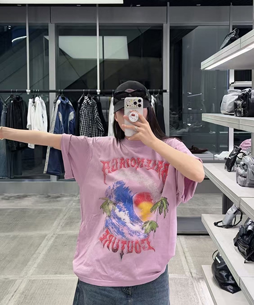 バレンシアガコピー BALENCIAGA クラシックな波のひび割れプリント半袖Tシャツ
