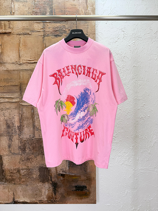 バレンシアガコピー BALENCIAGA クラシックな波のひび割れプリント半袖Tシャツ